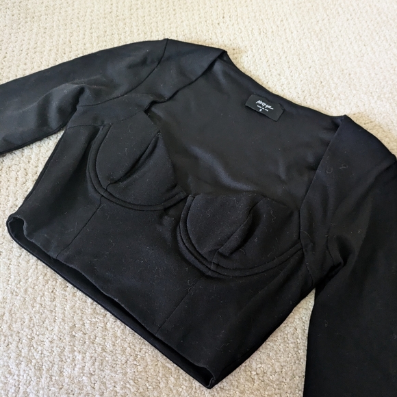 Nasty Gal Cropped Black Bustier Corset Long Sleeve Crop Top - Picture 6 of 8